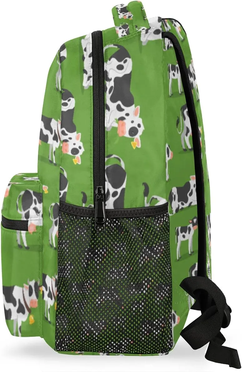 Yzrwebo Black White Cow Backpack for Boys Girls, Cow School Bookbag Casual Daypack Computer Laptop Backpack, Adults Sports Hiking Travel Camping Backpack