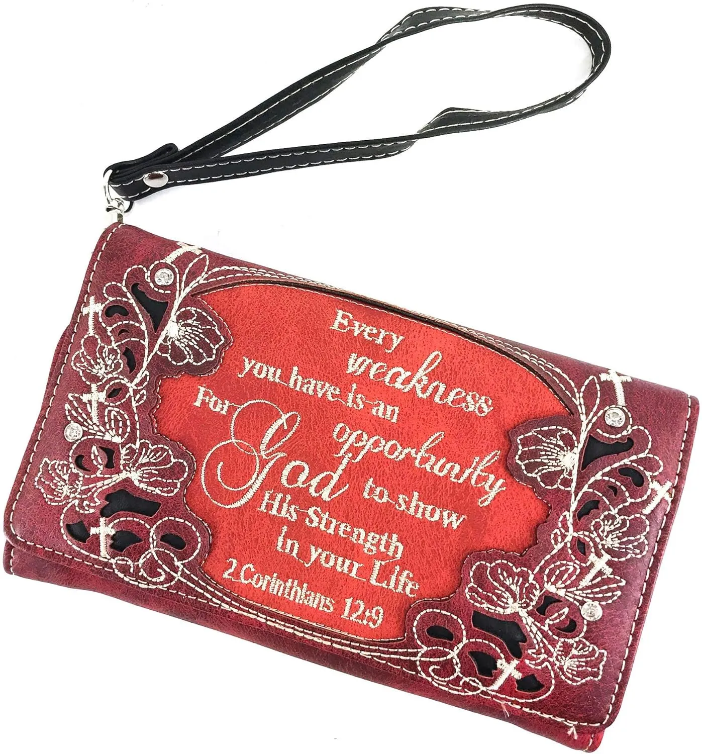 Zelris Bible Verse Corinthians 12:9 God Women Crossbody Trifold Wallet