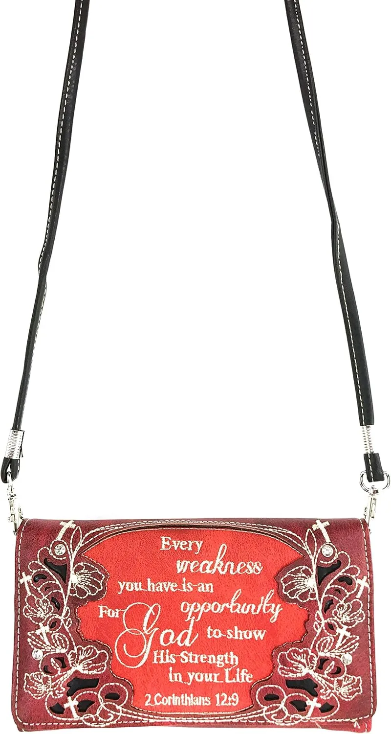 Zelris Bible Verse Corinthians 12:9 God Women Crossbody Trifold Wallet