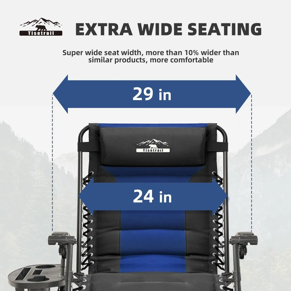 Zero Gravity Lounge Chairs - Set of 2 Oversized Reclining Patio Chairs with Adjustable Pillow & Cup Holder (500lbs Capacity, Black/Blue)