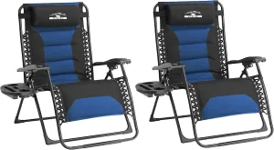 Zero Gravity Lounge Chairs - Set of 2 Oversized Reclining Patio Chairs with Adjustable Pillow & Cup Holder (500lbs Capacity, Black/Blue)