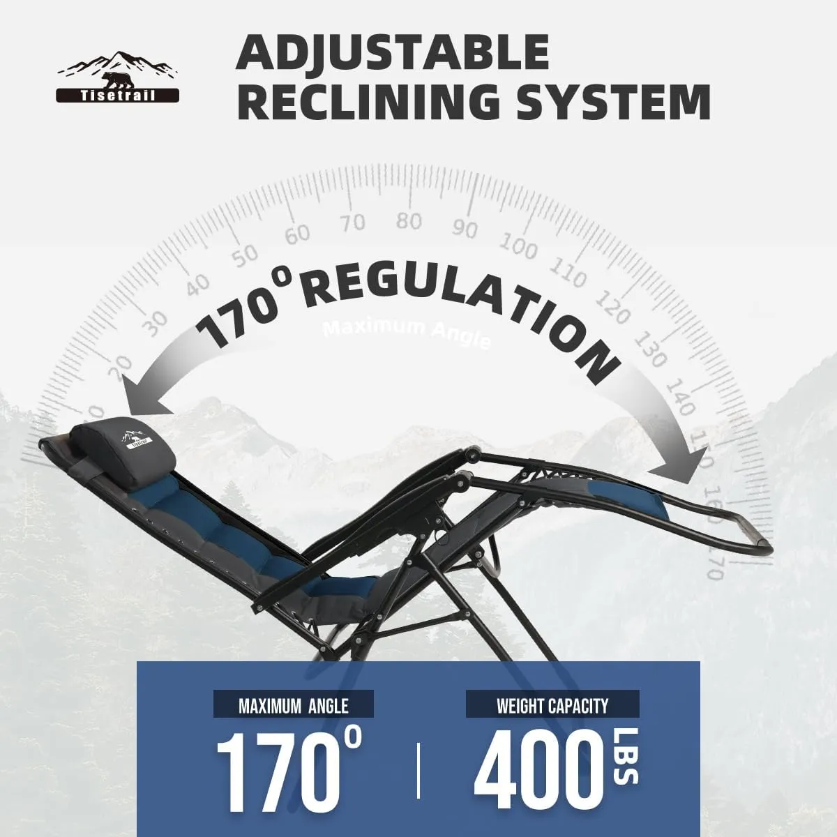 Zero Gravity Lounge Chairs - Set of 2 Oversized Reclining Patio Chairs with Adjustable Pillow & Cup Holder (500lbs Capacity, Black/Blue)