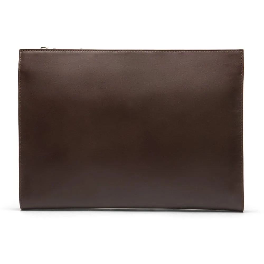 Zip Top Leather Folder - Brown