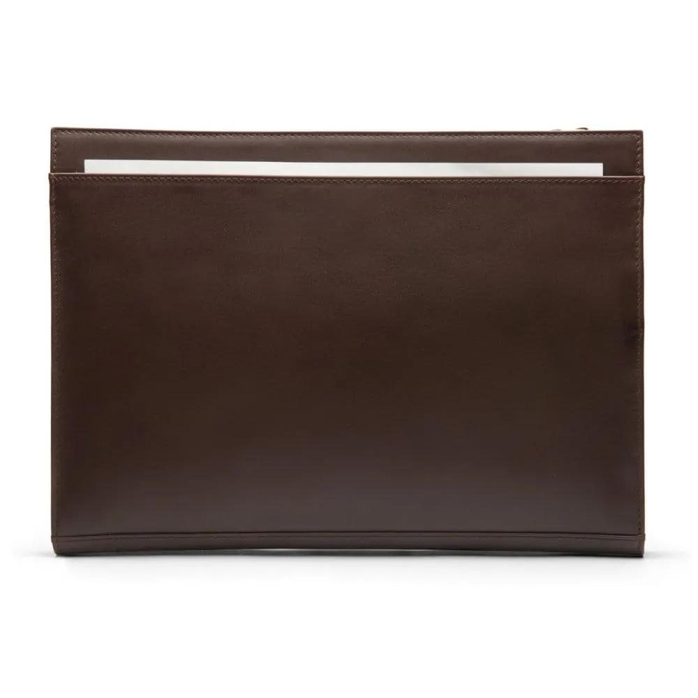 Zip Top Leather Folder - Brown