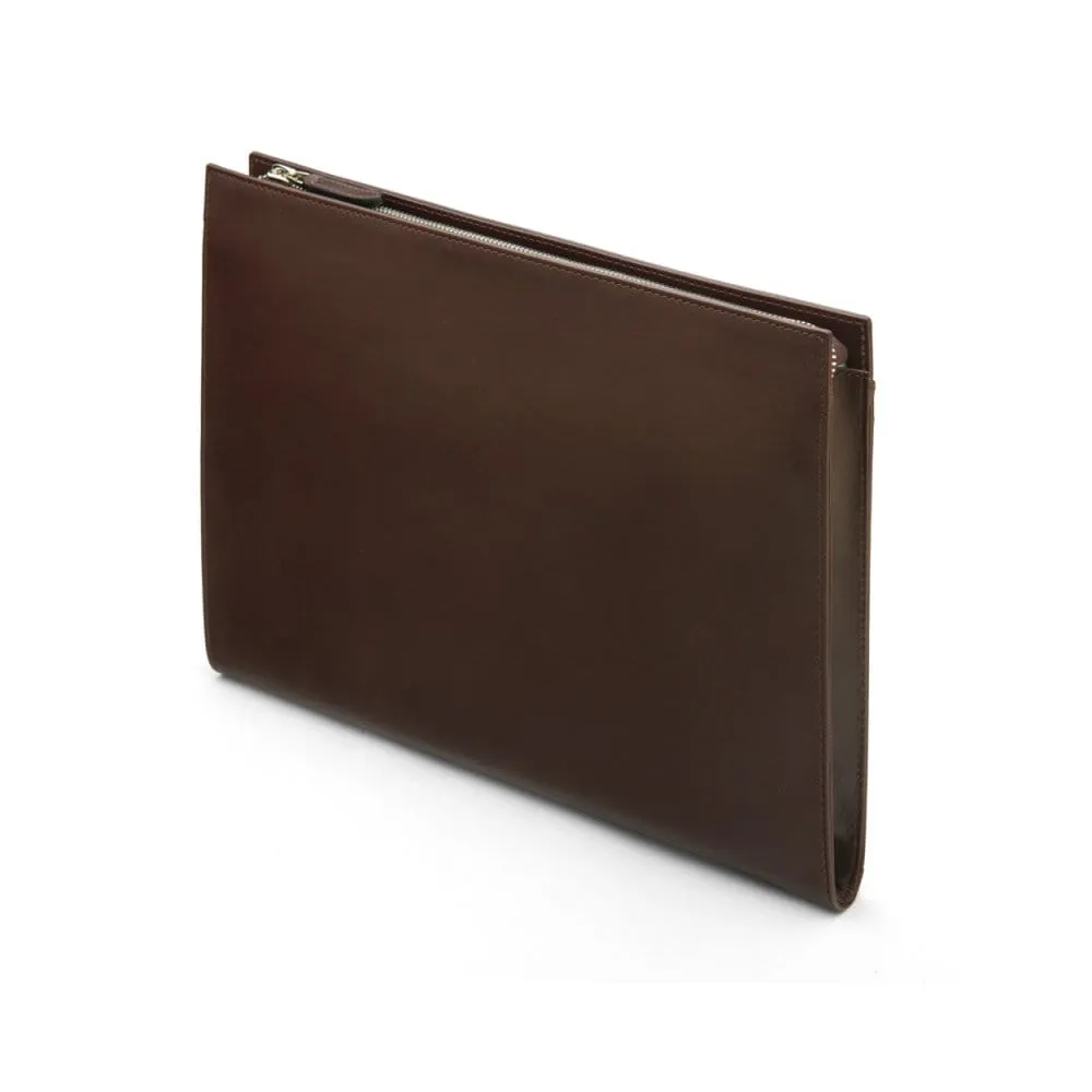 Zip Top Leather Folder - Brown