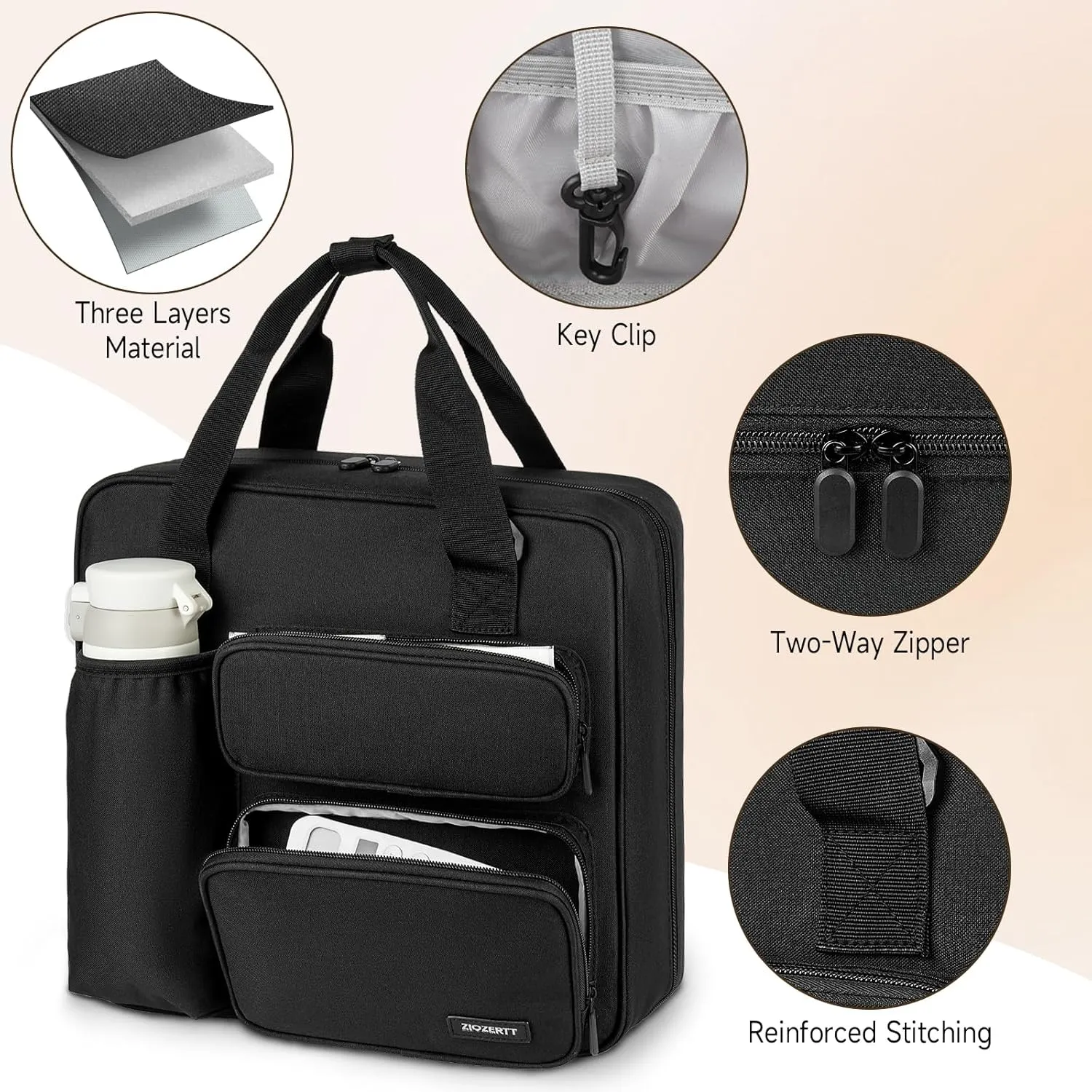 Zipper Binder 3 Ring, 500 Sheets Capacity, Binder 2 Inch with Shoulder Strap Fits 13 Inch Laptop for School and Office,Black